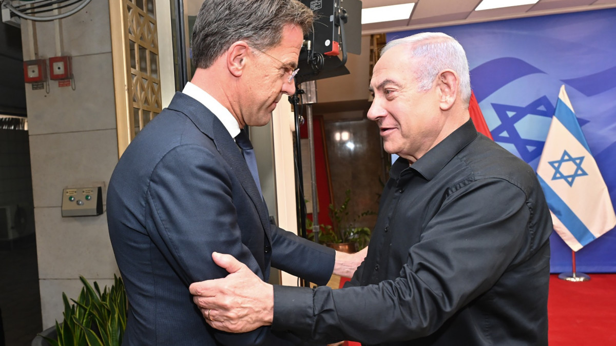 Demissionair premier Mark Rutte en de Israëlische premier Benjamin Netanyahu. Beeld: ANP