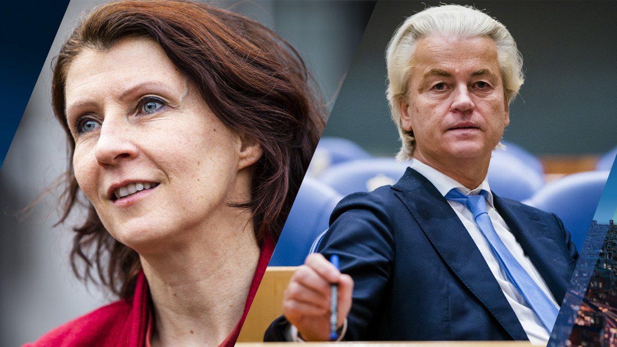 Esther Ouwehand (links) en Geert Wilders (rechts). Beeld: ANP